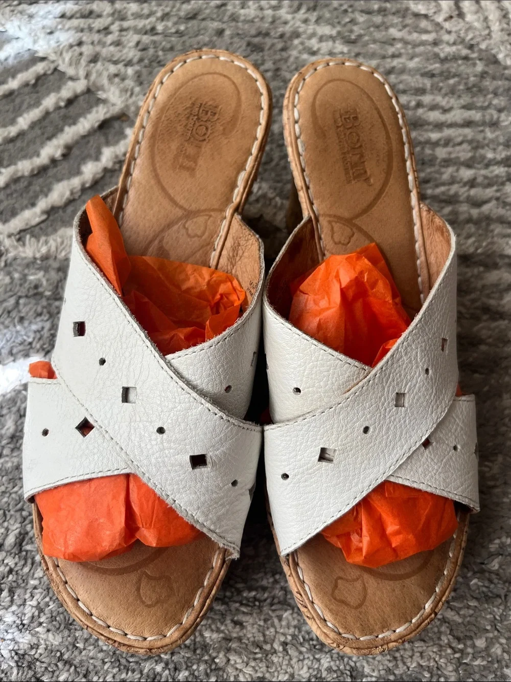 Born Canova Cork and Leather Wedge Sandal White - Size 8 Summer Resort Vacation